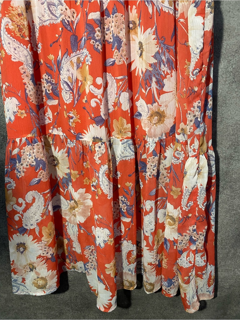 Fourteenth Place 2X Floral Paisley Tiered Maxi Skirt Orange Boho Button Front - Picture 6 of 11